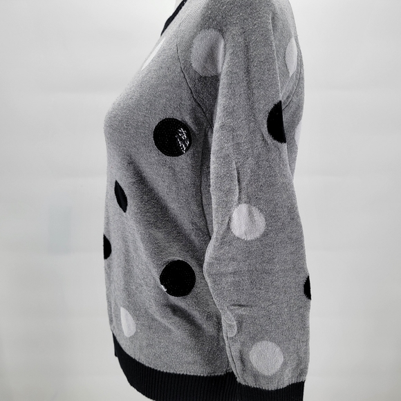 Paper Doll Youth Girls Junior Sz XL 16 Gray Black Round Neck Sweater Dots Sequin - Picture 4 of 8